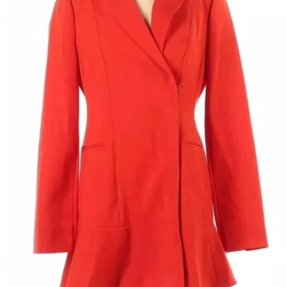 BCBGMaxAzria Red Blazer with Wrap V-Neck and Fitted Waist